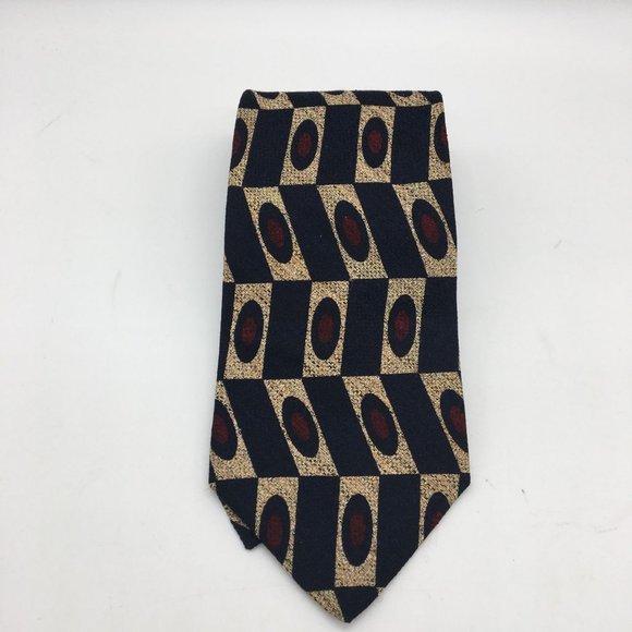 Mens Neck Tie Silk Geometric KASPER Vintage Blue Burgundy - Picture 1 of 5
